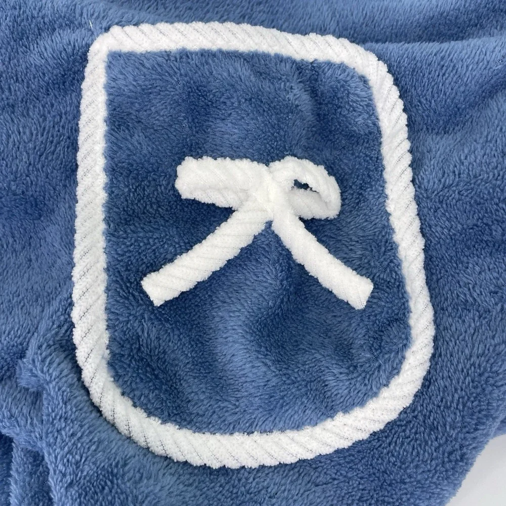 Womens Spa Wrap Soft Terry Cover Up Blue White Trim Pocket One Size (M/L) EUC